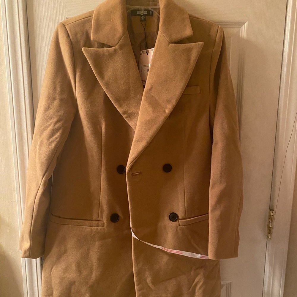 Camel colored Slim long lined blazer coat